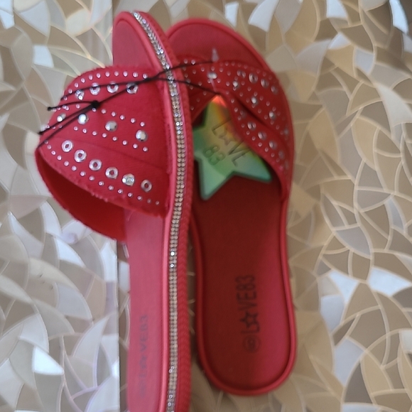 Red Rhinestone Slide Sandals - Picture 3 of 8